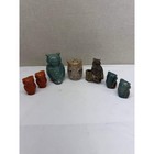 Vintage Owl Figurine Lot Ceramic Salt Pepper Shakers Teal Decor 7pc Set