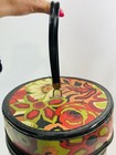Vtg Floral Flower Hat Box Wig Case Train Case Round Travel Luggage
