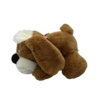 Vtg Dakin Plush Brown Sad Puppy Dog Stuffed Animal With Bow 7  Lying Down