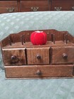 Vintage Wood Sewing Box Holds 8 Spools Of Thread  Has 4 Drawers   Pincushion