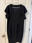 Ihot Women   s Xxl Black Solid V-neck Ruffle Sleeve Sheath Knee Length Dress