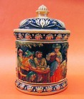Vintage German Dumler   Breiden Lidded Ceramic Tobacco Jar W  Pub Scene