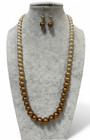 Brown Cream Glass Faux Pearl Ombre Look Gradual Necklace Earring Set