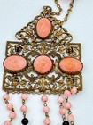 Antique Czech Peach Pink And Black Glass Necklace
