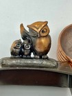 Bronze Cast Iron  be Oil Wise  Owls  Paper Tray   Bowls Rare Set Of 2 Wwii Era 