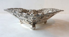 Gorham Sterling Heart Shaped Pierced Candy Dish On 3 Ball Feet  Bows   Swirls