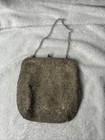 Vintage Hand Made In Japan Silver Beaded Evening Bag Purse Chain Strap Satin