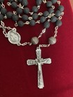 Vintage Crushed Black Rose-petal Beads Catholic Rosary Afco Chapel Made In Italy
