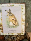 Old Primitive Antique Vintage Folk Art Style Mother Bunny And Baby Easter Sign
