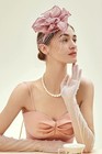 Shueriet Women Feather Veil Floral Headband Hat Deep Pink