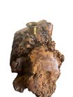 Antique Burl Wood  knot  Candle Holder Arts And Crafts Brass  1910 Unique