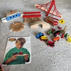 Vtg 1991 Brio Wooden Train Set 100 pc Lot W crane Bridge Track Buildings Cars