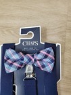 New Chaps Boys Navy Suspender Blue Pink Gray Plaid Bow Tie Set
