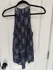 Attard State Women s M Blue white Paisley Halter Sleeveless Romper Pom-pom