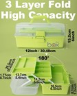 12in 3-layer Craft Storage Box W handle  Adjustable Dividers  green 