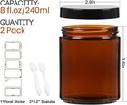 8 Oz Amber Round Glass Jars  Pack Of 2 With Black Lids  Cosmetics 