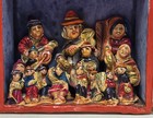 Old Antique Handmade Retablo Folk Art Fruit People Muscian Gathering Peruvian Vt