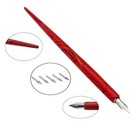 Wooden Calligraphy Dip Pen Copperplate Script Oblique 5 Nibs Red Wood Handle