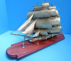 Beautiful Three-masted Bright Brass Barque Sailing Tall Ship On Wood Stand