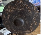 Bossed Wood Gong W  Raised Center Boss   Carved Floral Design  14  Diameter