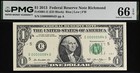2013  1 Federal Reserve Note Low Serial 00000084 Pmg 66epq Birthday Note