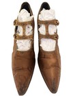 Antique 1920s Shoes Women   s Silk T-strap Side Button Edwardian For Display Only 