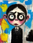 Original Creepy Schoolboy Art 14x11 Canvas Vibrant Modern Expressionism Painting