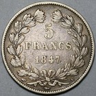 1847-a France 5 Francs Vf Louis Philippe Paris Silver Crown Coin  24042402r 