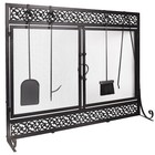 Plow   Hearth Metal Fireplace Screen Scrollwork Black Double Door 39 x31  New