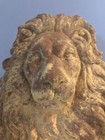 Original Antique 28    Big Cast Iron Fireplace Andirons Tool Rest Fireside Lion