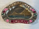 Vintage Mackinaw City Michigan Metal Embossed Painted Souvenir Ashtray Japan