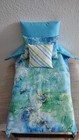 4pc Watercolor Blue Green Bedding Set Handmade For 18  Doll Blanket Pillows