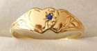 Solid 9k 9ct Solid Gold Double Heart Sapphire Love Signet Ring Size J 5 To N 7  