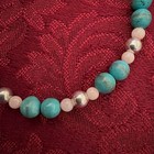 Vintage 925 Sterling Silver Turquoise Rose Quartz Beaded Southwestern Bracelet 7