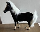 Vintage Horse Figurine Real Fur Hair Hyde Glass Eyes Black White