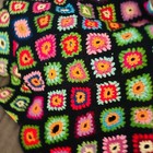 Vtg Granny Square 42  X 60  Afghan Crochet Black And Multicolor Blanket Throw