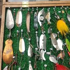 Vintage Lot Of 59 Fishing Lures Including Various Spoons spinners feather Bait 