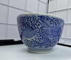 Antique Japanese Blue   White Imari Porcelain Bowl  Meiji Floral Scrolls 3 5    W