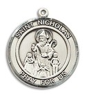 Sterling Silver Saint Nicholas Holy Medal Pendant Necklace 24  Chain Giftbox