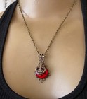 Vintage Necklace Art Nouveau Filigree Floral Pendant Antique Red Czech Glass