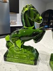 Vintage L e  Smith Glass Company Emerald Green Rearing Horse Bookends