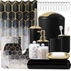 Black Bathroom Set With Shower Curtain And Rugs 25pcs Complete -trash Can  