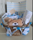Baby Shower Boy Gift Basket Set - Blue Wicker Basket W  Teddy Bear Theme 