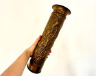 1915 Wwi Trench Art Brass Shell Casing Vase Leaf Motif 13 In