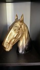 Gold Tone Metal Horse Head Bust Figurine Sculpture Decorative Statue