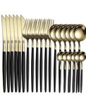 24pcs Stainless Steel Cutlery Set  Gold Black Heavy 24pcs Silverware Elegant
