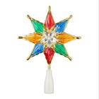 Retro Nostalgic 8  Gold Trim Multicolor Star Christmas Tree Topper Light Up Lit