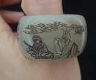 23mm Large Old Chinese Hand Carving  the Heart Sutra  Natural Jade Thumb Ring