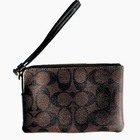 Coach Wristlet Wallet Signature Logo Leather  Corner Zip Brown 4   x6   