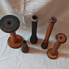 Antique Wooden Industrial Sewing Spools Lot Of 5 Thread Bobbins Brown Black Yel   